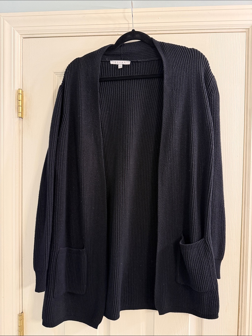Cyrus Open-Front Black Ribbed Cardigan Sweater - Size L